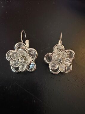 Clear Crystal Flower Drop Earrings - Women Jewelry
